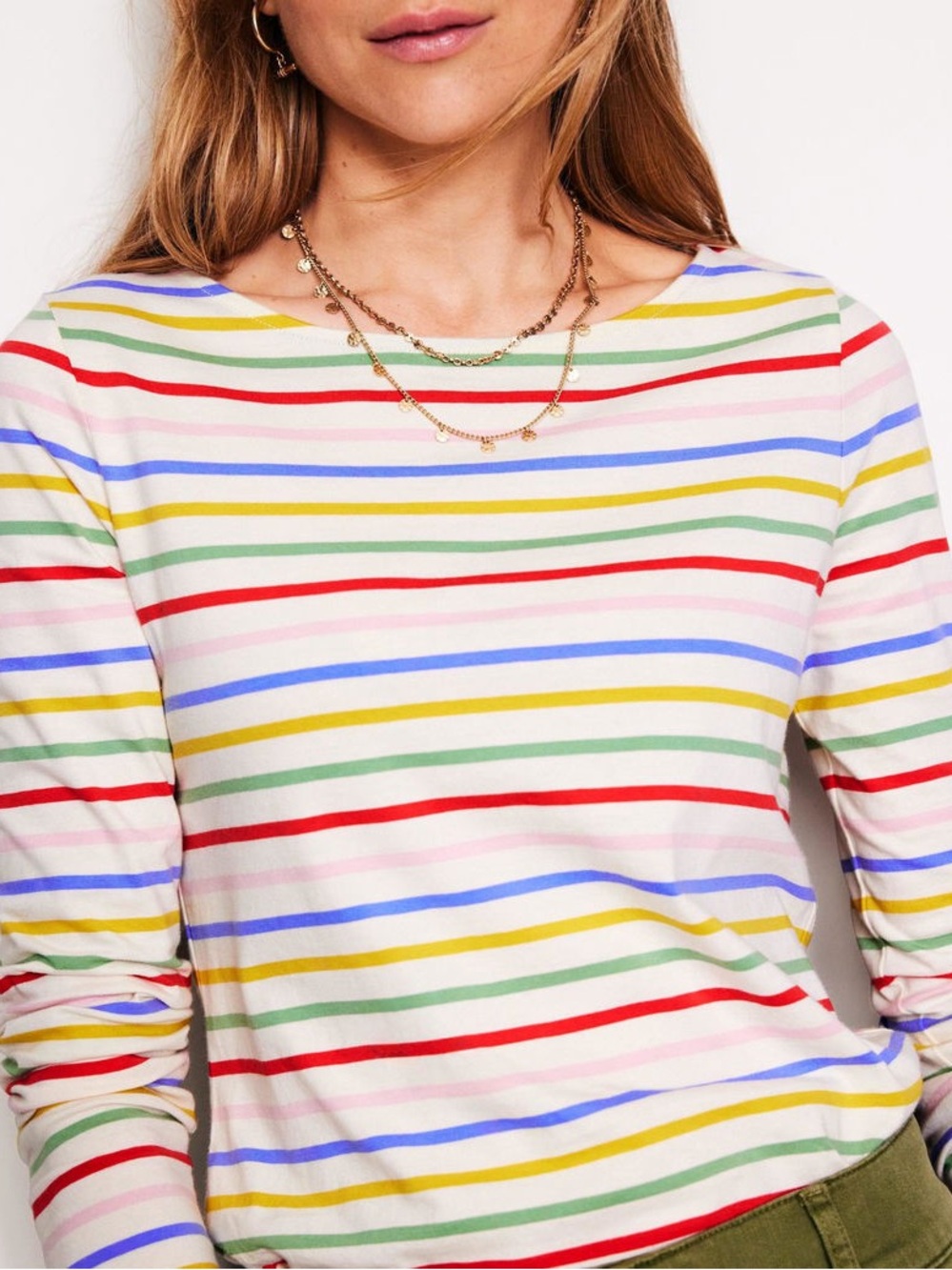 BODEN NWT Ella Breton-Soft Rainbow Long Sleeve Cotton Tshirt Top - Picture 2 of 5